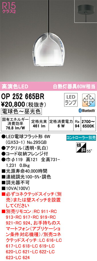 H区分 オーデリック OP252665BR （ランプ別梱包）『OP252665#＋NO295GB』 ペンダント リモコン別売 畳数設定無し LED 安心のメーカー保証