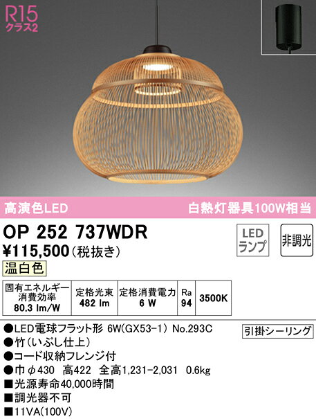 Vaulted Ceiling - 【送料無料】N区分 オーデリック OP252737WDR （ランプ別梱包）『OP252737#＋NO293C』 ペンダント 畳数設定無し LED 安心のメーカー保証