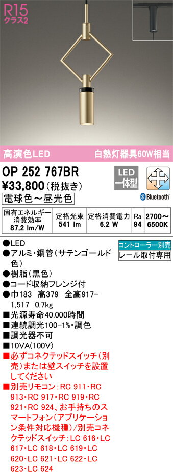 【送料無料】 オーデリック T区分 OP252767BR ペンダント 配線ダクト用 リモコン別売 畳数設定無し LED 安心のメーカー保証