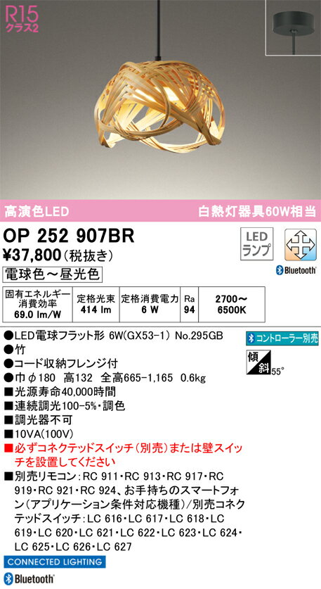 【送料無料】 オーデリック T区分 OP252907BR-SF （ランプ別梱包）『OP252907#＋NO295GB』 ペンダント リモコン別売 畳数設定無し LED 安心のメーカー保証