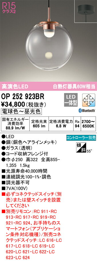 【送料無料】 オーデリック T区分 OP252923BR ペンダント リモコン別売 畳数設定無し LED 安心のメーカー保証