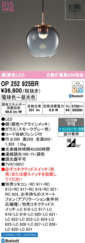 【送料無料】 オーデリック T区分 OP252925BR ペンダント リモコン別売 畳数設定無し LED 安心のメーカー保証