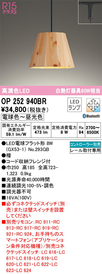 【送料無料】 オーデリック T区分 OP252940BR-SF （ランプ別梱包）『OP252940#＋NO293GB』 ペンダント 配線ダクト用 リモコン別売 畳数設定無し LED 安心のメーカー保証