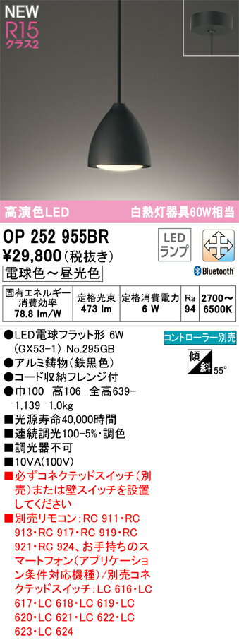 乐天商城 - 【送料無料】 オーデリック T区分 OP252955BR-SF （ランプ別梱包）『OP252955#＋NO295GB』 ペンダント リモコン別売 畳数設定無し LED 安心のメーカー保証