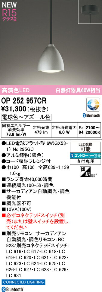 樂天商城 - T区分 オーデリック OP252957CR （ランプ別梱包）『OP252957#＋NO295GC』 ペンダント リモコン別売 畳数設定無し LED 安心のメーカー保証