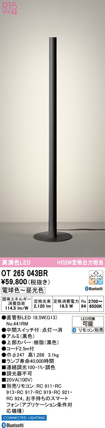 樂天商城 - 【送料無料】N区分 オーデリック OT265043BR （ランプ別梱包）『OT265043#＋NO441RM』 スタンド リモコン別売 畳数設定無し LED 安心のメーカー保証