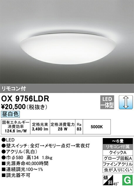乐天商城 - H区分 オーデリック OX9756LDR シーリングライト リモコン付 〜6畳 LED 安心のメーカー保証