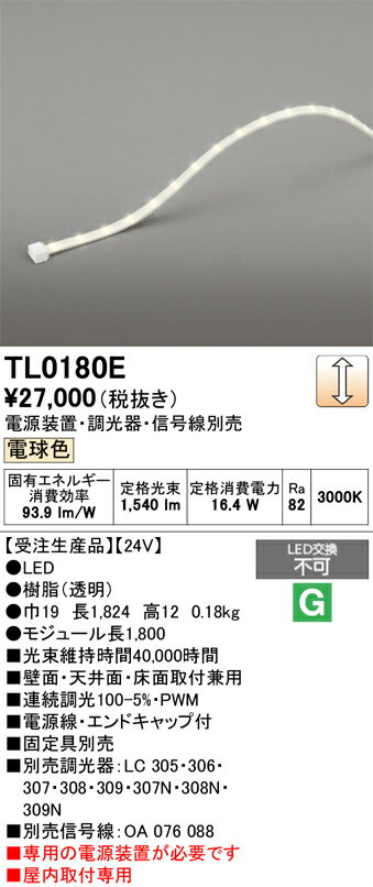 受注生産品 T区分 オーデリック TL0180E （専用電源別売） ベースライト テープライト 屋内用 畳数設定..