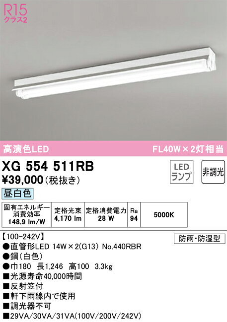 【送料無料】N区分 オーデリック XG554511RB （ランプ別梱包）『XG554511#Y＋NO440RBR×2』 屋外灯 ベースライト 畳数設定無し LED 安心のメーカー保証