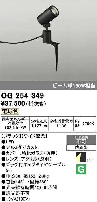 T区分 オーデリック OG254349 屋外灯 スポットライト 自動点灯無し 畳数設定無し LED 安心のメーカー保証