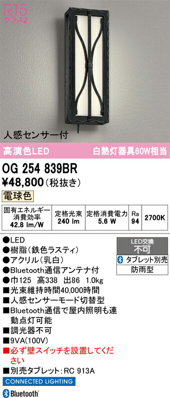 T区分 オーデリック OG254839BR （タブレット別売） ポーチライト 人感センサー 畳...