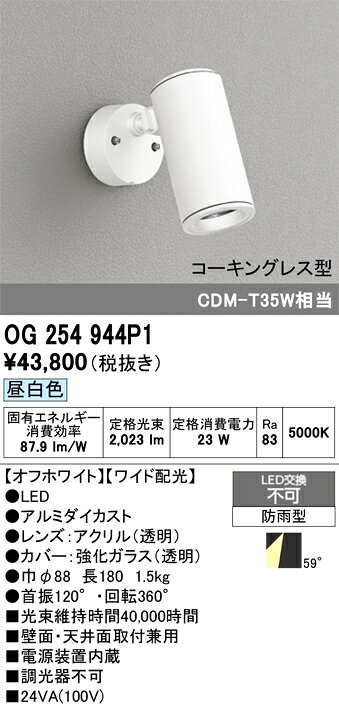 【送料無料】 オーデリック T区分 OG254944P1 屋外灯 スポットライト 畳数設定無し LED 安心のメーカー保証
