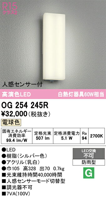 【送料無料】 オーデリック T区分 OG254245R ポーチライト 畳数設定無し LED 安心...