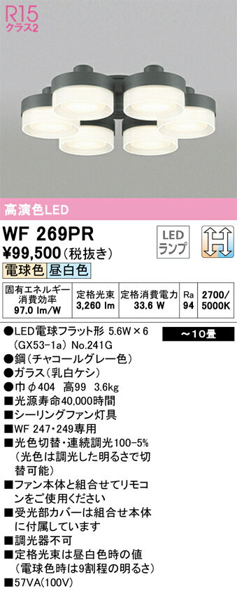 安心のメーカー保証 インボイス対応店 【送料無料】H区分 オーデリック WF269PR （ランプ別梱包）『WF269#＋NO241G×6』 シーリングファン 灯具のみ 単独使用不可 ～10畳 LED【setsuden_led】 実績20年の老舗