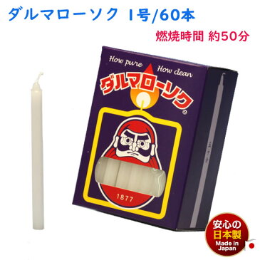 ろうそく ダルマ 1号 / 60本 約50分 約225g 東海製蝋 104-03 日本製 白い 蝋燭 ローソク キャンドル 仏壇 お供え物 毎日 だるま お供え 御供 寺院 お彼岸 丸い 神棚 仏壇用 葬儀