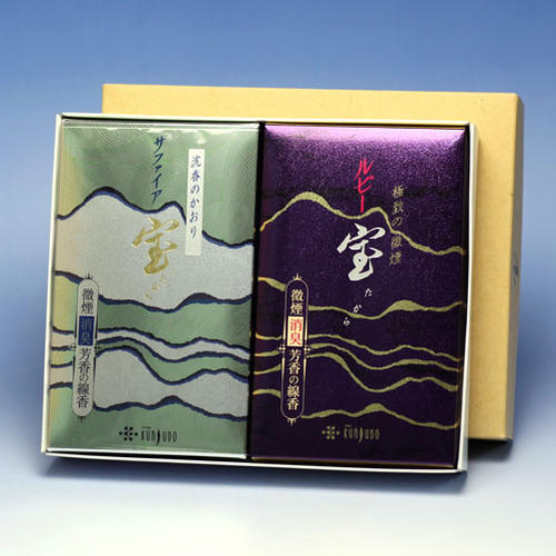 線香 贈答用 送料無料 サファイア 宝 と ルビー 宝 微煙 大バラ 2個 セット 薫寿堂 たから お線香 日本製 お香 沈香 香り 香 アロマ 仏壇 お供え物...