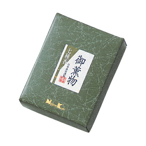 品名 御薫物七種香 30g入 総重量（Gross Weight) 約54g 内容量（Net Weight) 約30g 主原料 沈香、白檀、生薬系原料 サイズ 高さ110mm×幅82mm×奥行27mm 製造元 日本香堂　Nippon Kodo 検索キーワード（共通）お香 香 葉っぱのお香 葉 はっぱ アロマ aroma HA KO 白 黒 しおり 手紙 匂い香 和紙 紙 文香 匂い袋 香り袋 癒し リラックス 部屋 お部屋香 ルームインセンス 室内香 インセンス incense aroma ギフト プレゼント 可愛い 珍しい おしゃれ お洒落 オシャレ カラフル いろいろ 薫寿堂 日本製 メイドインジャパン 国内製 安心 火 火をつける 燃える 香皿 香炉 香立 香立て 香り 香木 香水 ハーブ クリスマス クリスマスプレゼント 誕生日 バースデー birthday present リラックス インテリア 新しい めずらしい ちょっとした 贈答用 贈答 送料無料 送る 贈り物 ギフト 包装 包装無料 熨斗 熨斗無料 メッセージ オリジナルメッセージ 手提げ袋 返礼 返礼品 検索キーワード（個別）&nbsp;&nbsp; 御薫物七種香 30g入 日本香堂のお焼香に使用する香木・原料は、吟味・厳選されたベトナム・インドネシア・インドなどで産出する品質の高い逸品揃い。 卓越した調香の技術によって生まれた気品高い香りが、馥郁として奥ゆかしく幽玄に広がります。 上質な沈香や白檀に生薬系香料など七種をブレンドした個性豊かな香り。 商品サイズ:高さ110mm×幅82mm×奥行27mm 箱含む重量:約54g 内容量:約30g 主原料：沈香、白檀、生薬系原料 ■ 百花香（ひゃっかこう） 厳選された沈香・白檀に甘松・山奈など七種の香原料を調合したお焼香 &nbsp; &nbsp; 百花香 紙箱 30g入 特製百花香 30g入 &nbsp; &nbsp; ■ 緑花香（りょっかこう） 厳選された沈香・白檀をふんだんに使用し、五種の香原料を調合したお焼香 &nbsp; &nbsp; &nbsp; 緑花香 紙箱 30g入 &nbsp; &nbsp; &nbsp; ■ 五山香（ござんこう） 厳選された沈香・白檀を使用し、龍脳などの五種の香原料を調合したお焼香 &nbsp; &nbsp; 五山香 紙箱 30g入 五山香 125g入 &nbsp; &nbsp; ■ 合掌香（がっしょうこう） 特別十種香。厳選された沈香・白檀の香りのブレンド類粒を使用し、バランスよく仕上げたお焼香 &nbsp; 合掌香 紙袋 15g入 合掌香 紙箱 30g入 合掌香 桐箱 75g入 &nbsp; 御薫物三種香 30g 御薫物五種香 30g 御薫物七種香 30g &nbsp; 特撰薫園二種香 30g 薫園三種香 30g 薫園五種香 30g &nbsp; &nbsp; &nbsp; 薫園七種香 30g &nbsp; &nbsp;