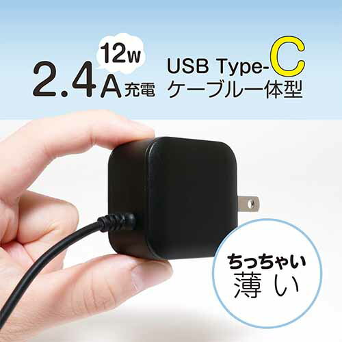 MCO ミヨシ IAC-20S1 USB Type-C 薄型 ケーブル2m一体型 2.4A出力 4つの安心保護機能搭載 AC100V〜240V 海外対応 チャージャー【送料無料c】usb c AC-DC charger