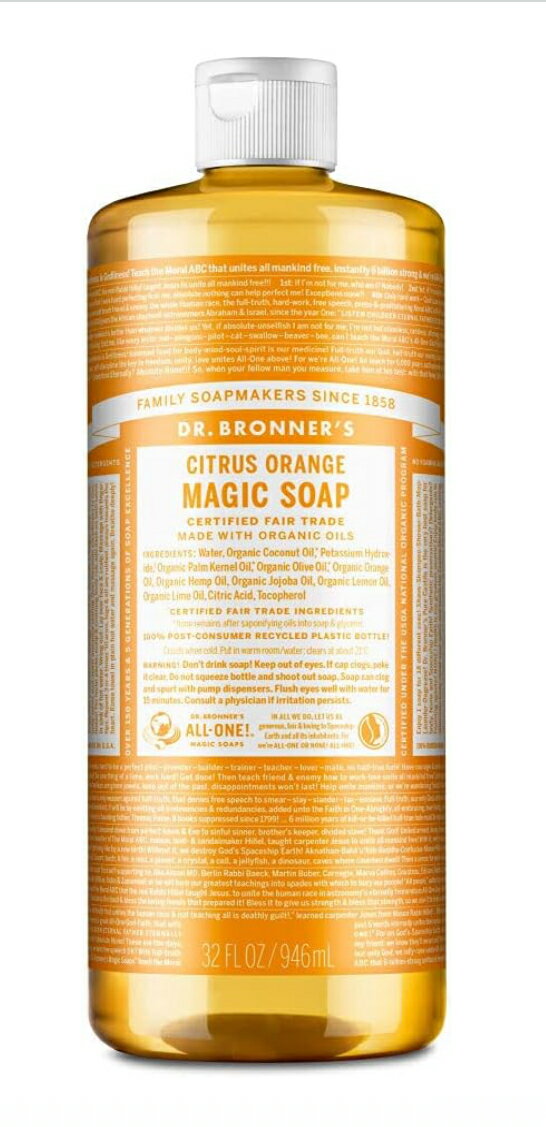 ドクターブロナー (Dr.Bronner's) ドクターブロナー マジックソープ CI(シトラスオレンジ) 946ml オーガニックソープ シトラスの香りと成分で、心も身体もリフレッシュ。ドクターブロナーのマジックソープCI（シトラスオレンジ）946mlで、恵みを感じよう。あなたも本当にクリーンな洗浄力を求めている？ ドクターブロナーのマジックソープCI（シトラスオレンジ）946mlは、まるでオーガニック界の魔法使いが手掛けたような驚異的な一品です。洗うたびに、あなたはシトラスの爽快な香りに包まれ、まるで果物畑を駆け巡るような感覚に陥ります。そしてその一瓶には、愛と情熱が詰まっています。感動的なクレンジング体験を求めるあなたに、ドクターブロナーが贈る至福の一滴です。 5