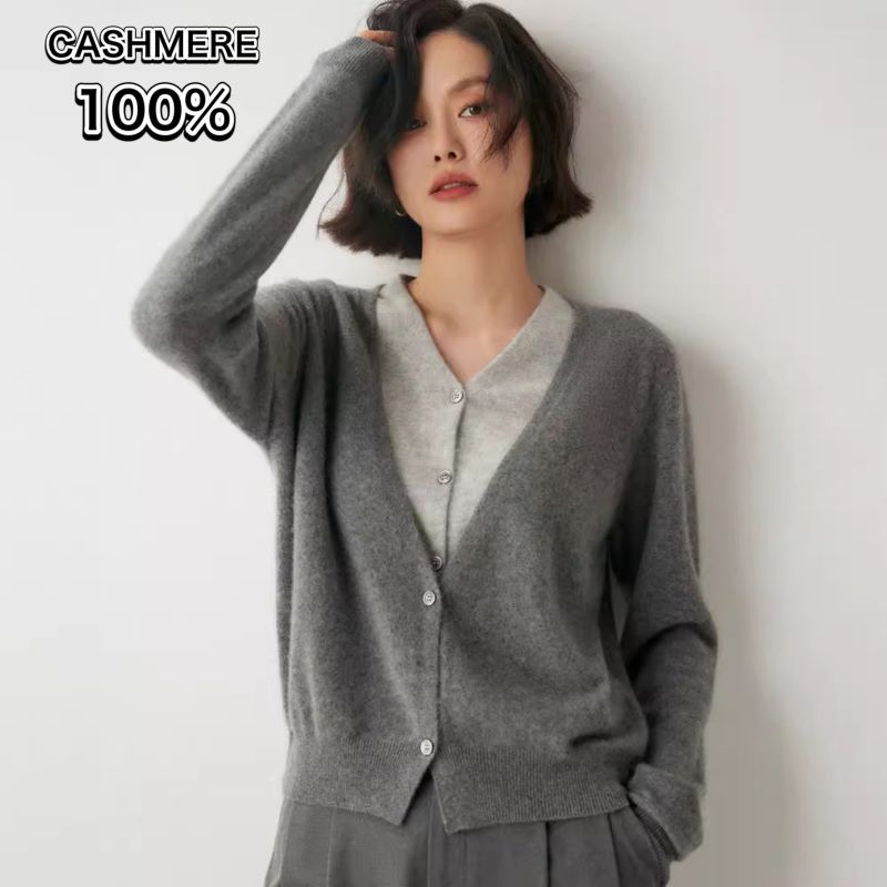 樂天商城 - 【送料無料】カシミヤセーター 100% 偽2枚セーターカシミヤ Vネックセーター ニットセーター ウールセーター レディース ニット 無地 シンプル 長袖 春秋夏 カシミヤ100％ M L XL ベージュ グレー ブラック