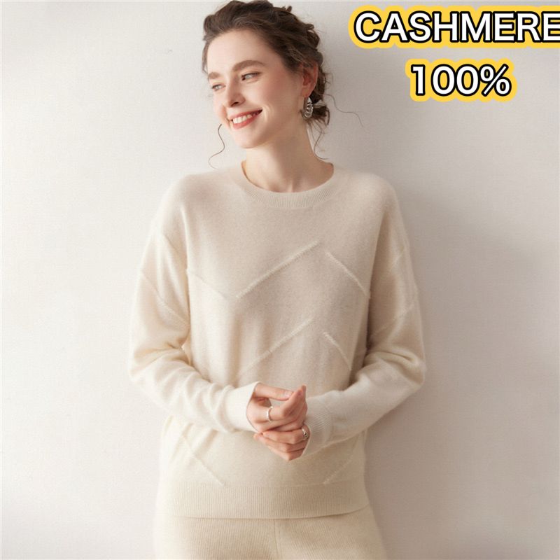 【送料無料】カシミヤセーター 100% カシミヤ クルーネックセーター ウールセーター レディース ニット 無地 シンプル カジュアル 長袖 春秋夏 カシミヤ100％ M L 3色