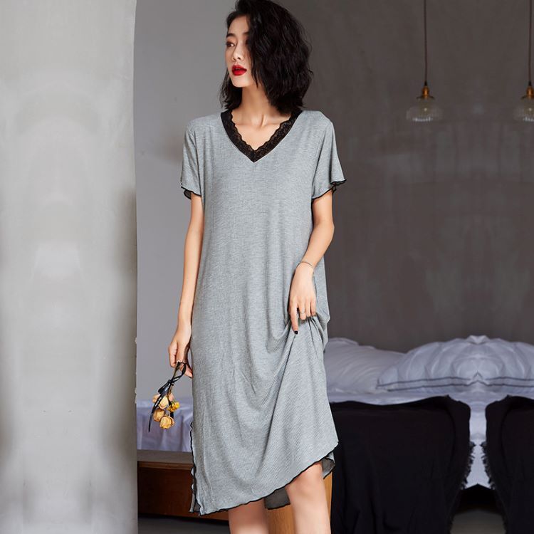 モダール ワンピース レディース パジャマ春 夏 半袖 ネグリジェ 部屋着 無地 ロング ワンピース ナイトウェア 寝間着 超冷感 ゆったり 接触冷感 吸汗速乾...