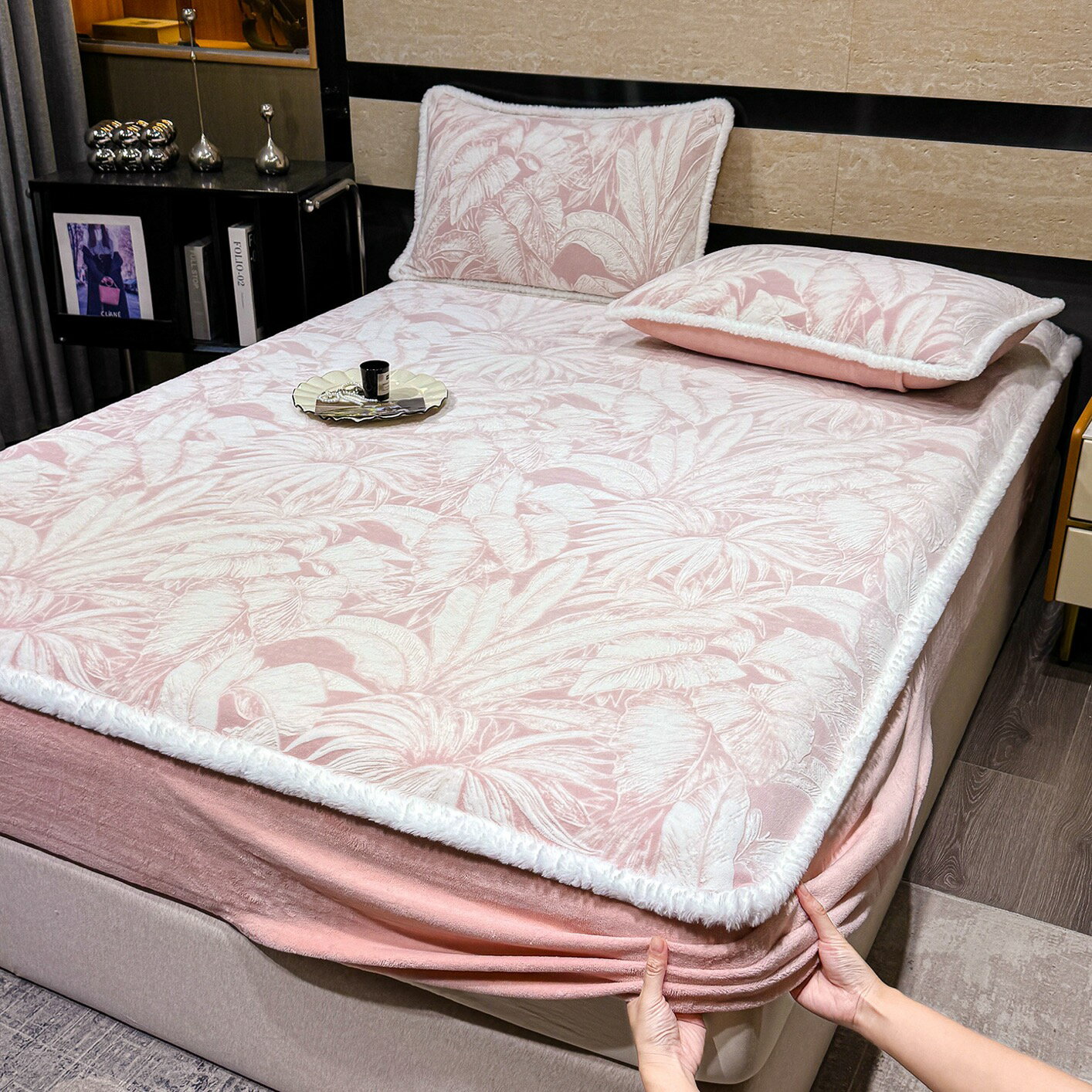 【送料無料】もこもこ ボックスシーツ あったか冬用シーツ 花 ベッドカバー マットレスカバー マイクロ..