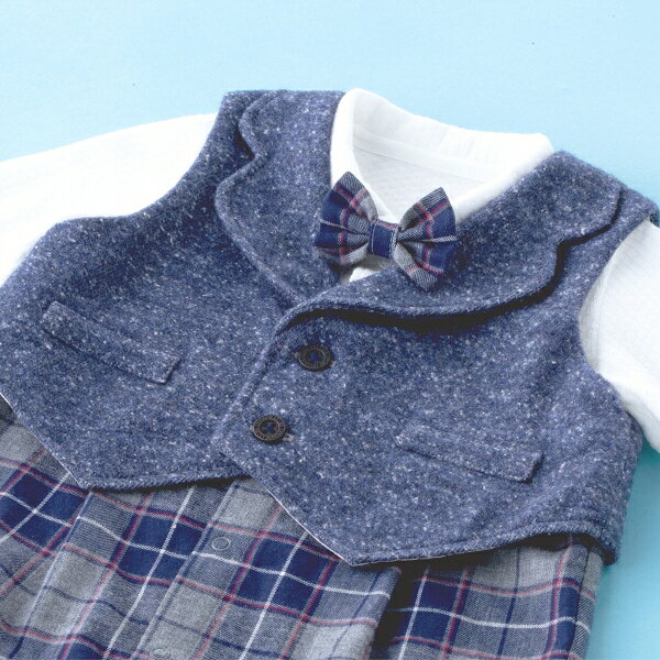 赤ちゃんの城楽天市場店のセレモニードレス 男の子 お宮参り 日本製 新生児 セレモニー プレリュードチェック お披露目 記念日 かっこいい チェック 出産準備 出産祝い ギフト プレゼント｜アングル3