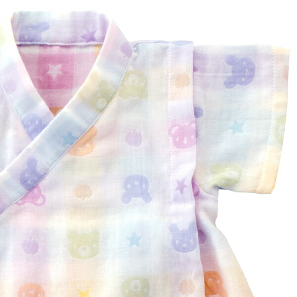 日本製　甚平オール カラフル 二重ガーゼ ベビー 男の子 女の子 涼しい 綿100% 夏 祭 浴衣 じんべい ルームウェア ナイトウェア 部屋着 パジャマ　和服