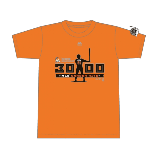 ☆★ICHIRO★☆限定商品！＜イチローMLB通算3000本安打達成記念Tシャツ＞【Majestic】　シルエットTシャツ　オレンジ