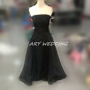 上品!パーティードレス 黒 ベアトップ 上質オーガンジー セクシー お呼ばれ/二次会/2次会/合コン/デート/謝恩会/(4)