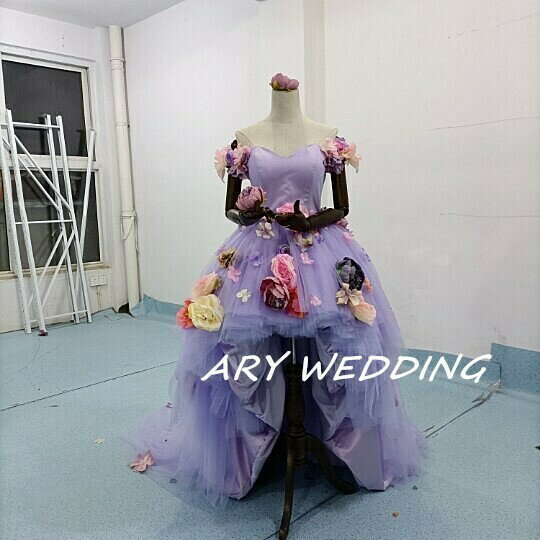 高品質!カラードレス 薄紫 フィッシュテール 花モチーフ 可愛い プリンセスライン 花嫁/ウェディン