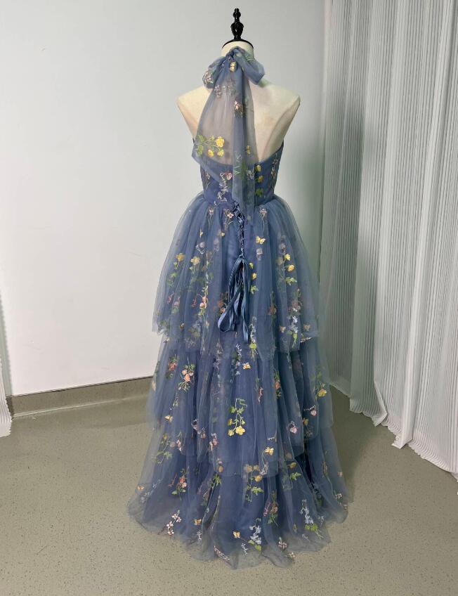 カラードレス パーティードレス 花の刺繍 　ファスナー ソフトチュール　 お呼ばれ/二次会/合コン/デート/謝恩会