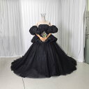 カラードレス ブラック パフスリーブ 優しい 可愛い 披露宴/結婚式 エレガント ウェーブ