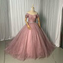 カラードレス オフショルダー ベルト グリッタードレス 編み上げ 披露宴/結婚式 ピンク