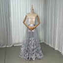 大人気上昇ウエディングドチュールスカート 薄シルバー リーフ刺繍 床付く 花嫁/ウェディングドレス/ブライズメ