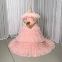 カラードレス オフショルダー フリルドレス チュールドレス 薄ピンク 結婚式 取り外しオフショルダー