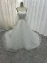 輝きな光彩を放つ !ベアトップ ウエディングドレス 上品レース ソフトチュール 華やかなトレーン /結婚式/披露宴(4)