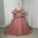 カラードレス ピンク パフスリーブ 取り外し袖 編み上げ 可愛い プリンセスライン もこもこドレス 花嫁