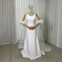 ウェディングドレス クレープ生地 マント オーガンジー オフホワイト キャミソール 結婚式 2次会 前撮り