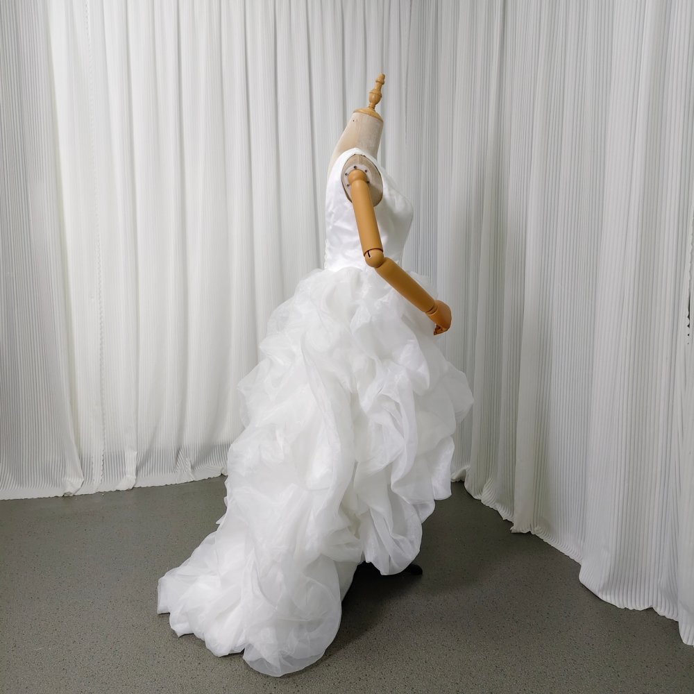 パーティードレス ノースリーブ ラッフルフリル フィッシュテール バックレス 結婚式 前撮り