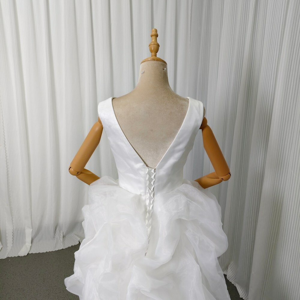 パーティードレス ノースリーブ ラッフルフリル フィッシュテール バックレス 結婚式 前撮り