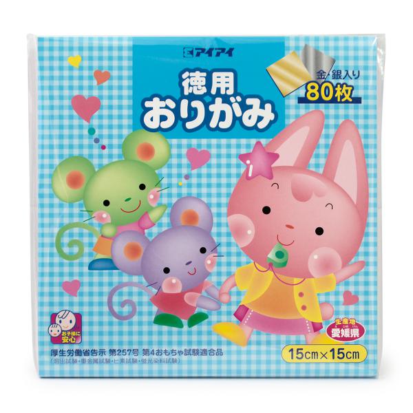 【5個・10個・15個セット】 エヒメ紙工 徳用おりがみ KTO-80 150×150mm 80枚 国産 カラフル 金銀入 折り紙 工作 知育 遊び用 学校用 事務用 オフィス 備品 送料無料 まとめ買い 業務用