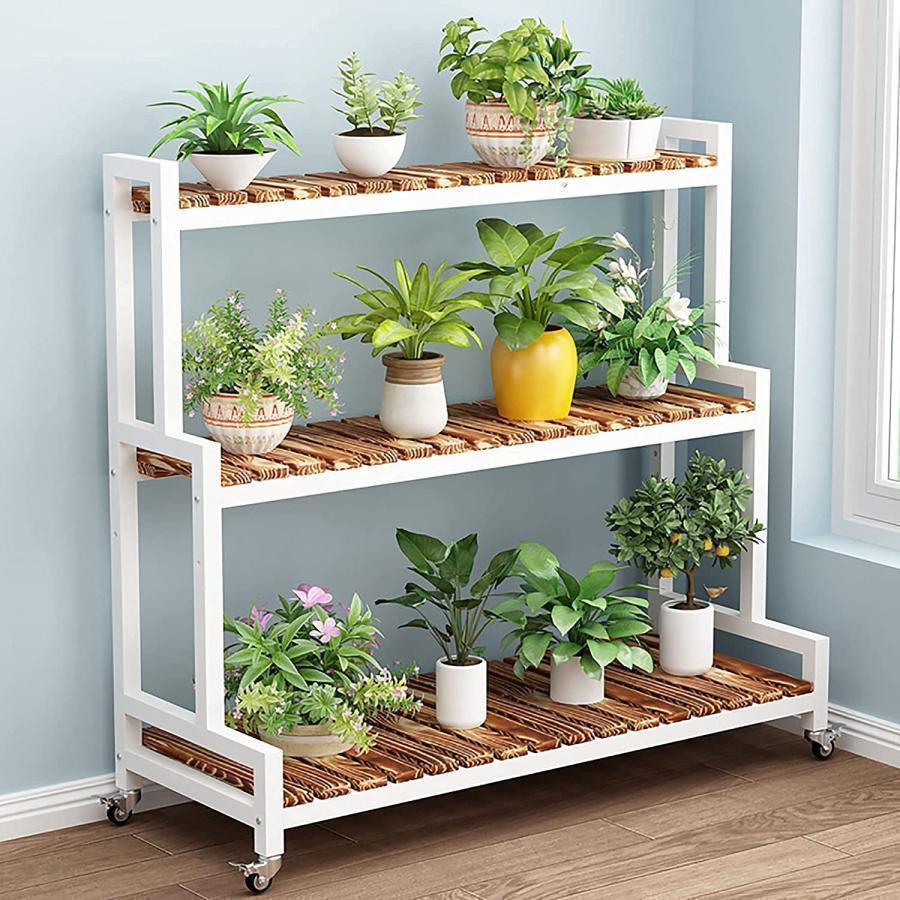 フラワースタンド 観葉植物ラック フラワースタンド 2段 3段 花台、キャスター付き 植物棚 室内 屋外 ..