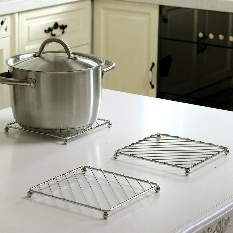 鍋敷き 3枚セット なべしき 鍋置き スチール スクエア 脚付き 四角 正方形 シンプル スタイリッシュ キ..