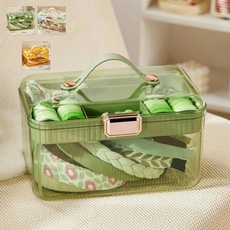 髪飾りボックス 二層アクセサリーケース アクセサリーボックス クリア 大きめ 大容量ジュエリー収納ケース 取り外しトレー 送料無料(4.0)