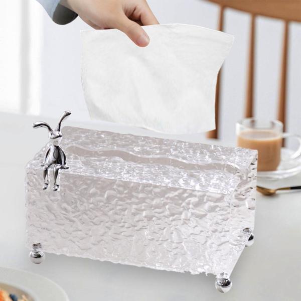 フェイシャルティッシュボックスカバー、ウサギのナプキンペーパーホルダー波状の家の装飾透明ティッシ..