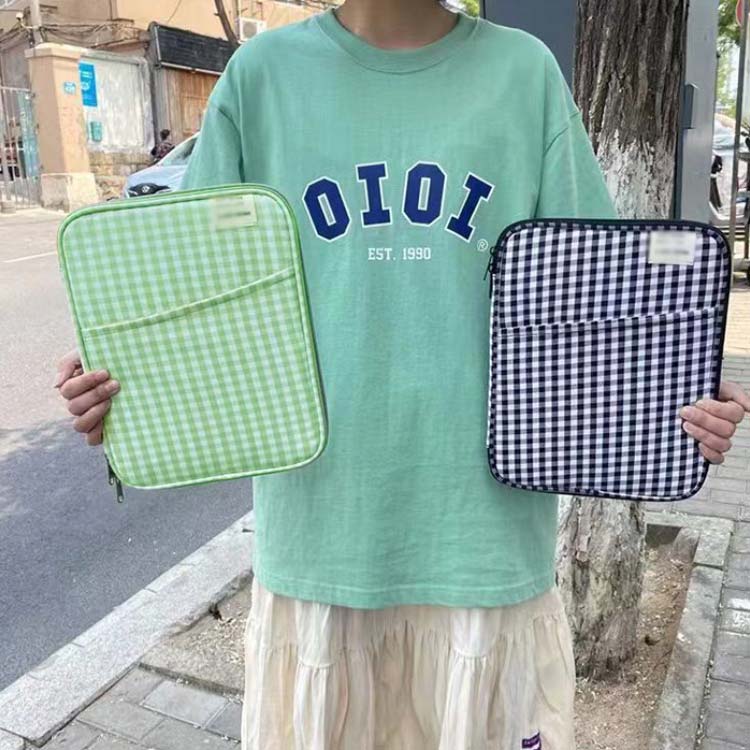 タブレットケース ス10-14インチに適用 タブレット お出かけ チェック柄 子供 女子高生 かわいい 通学 タブレット 出張 iPad収納バッグ キズ防止 MacBook収納 高校生 耐摩耗 ポケット付き 軽量 オシャレ ケース 可愛い ギフト プレゼント 3
