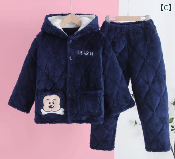 乐天商城 - 子供用パジャマ 上下セット キッズ 長袖 長ズボン 冬用 厚手 フリース あったか 暖か 男女兼用 ルームウェア 部屋着 寝巻き 帽子付き 140cm以上 8歳以上