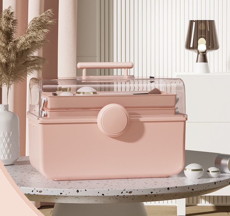 楽天shopAKEMIメイクボックス 大容量 Lサイズ コスメボックス スキンケア メイク用品収納 化粧品 メイク小物入れ 持ち手付き ロック式 透明蓋 3段 仕切り 持ち運び 移動 180度展開 ホワイト ピンク ブルー